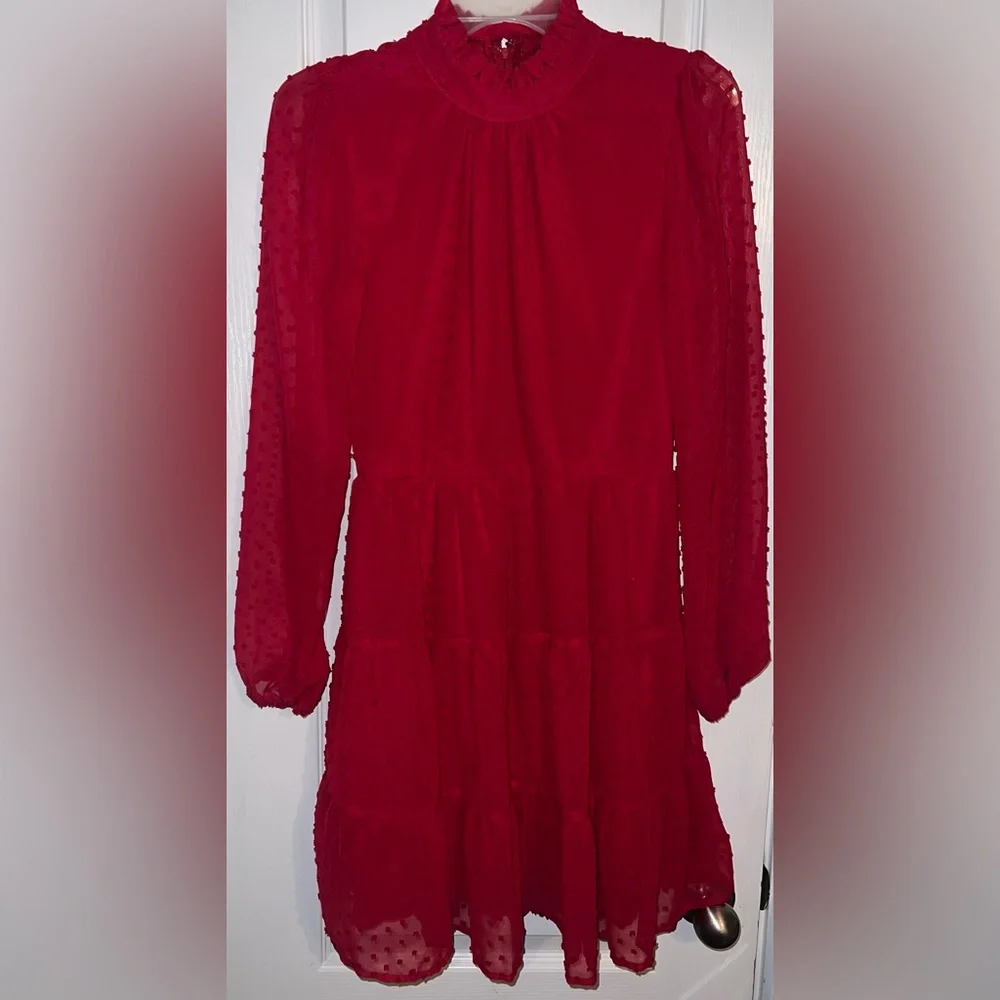 Trixxi Red Swiss Dot Long Sleeve Mini Dress Size M